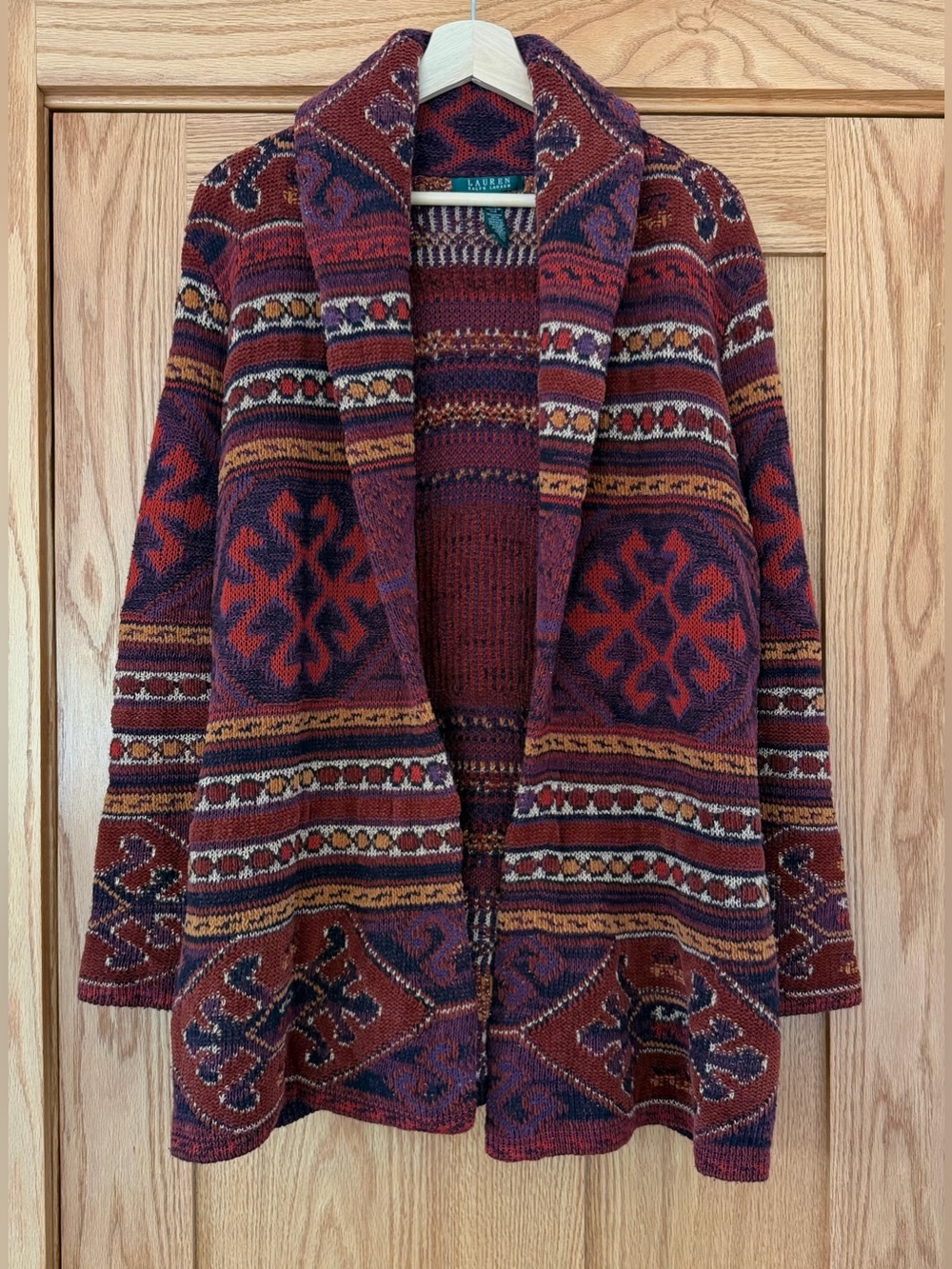Vintage Ralph Lauren Shawl Collar Southwestern Cardigan Sweater - M 💜❤️🧡 - Picture 6 of 11